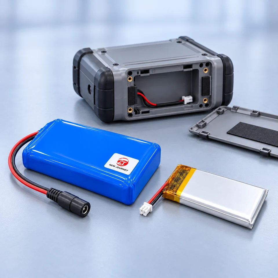 G&oacute;i pin t&iacute;ch hợp v&agrave; cell pin t&uacute;i b&ecirc;n cạnh ngăn chứa pin thiết bị cầm tay mở &mdash; minh họa ứng dụng
